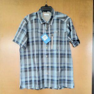 🆕Columbia Men's Kestrel Trail II Plaid Zipper S/S Shirt, Medium - Fossil, NWT